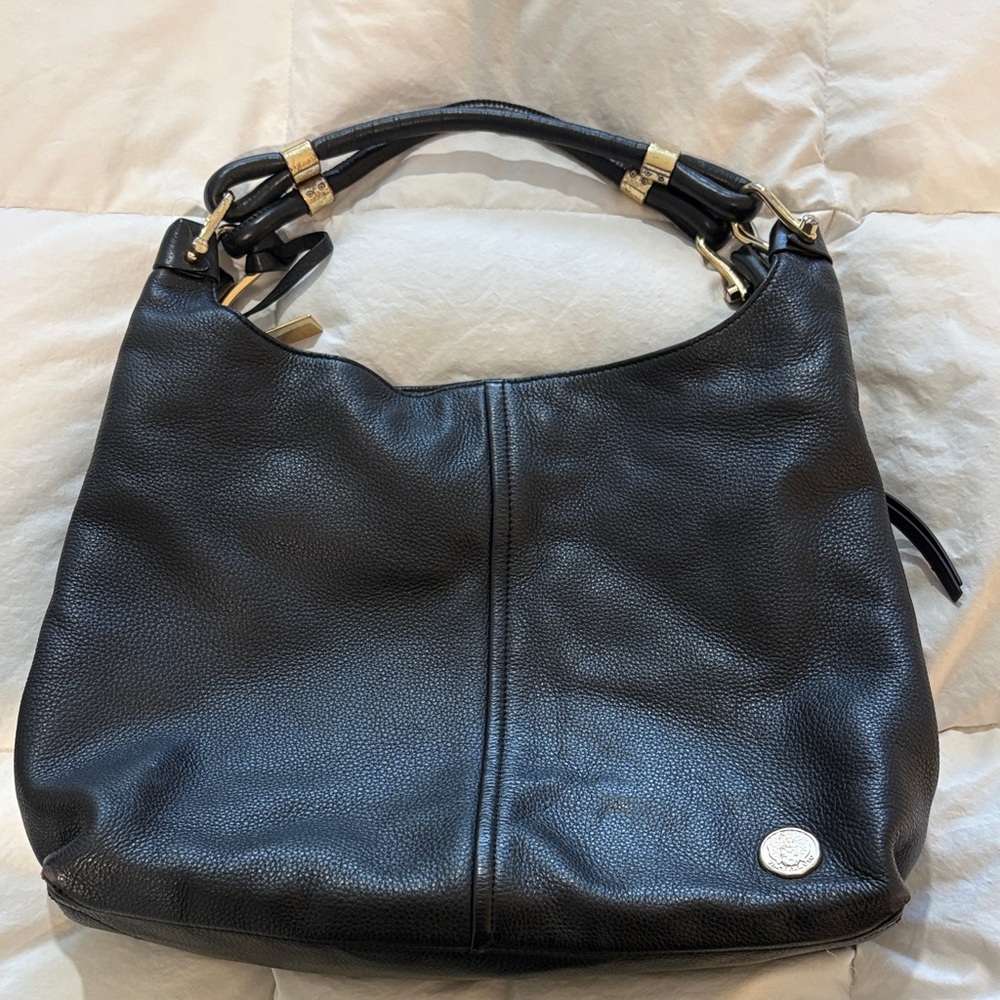 Vince Camino- Black REAL Leather Hobo Bag with Gold Hardware - Designer Style